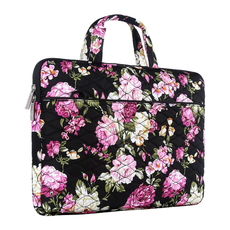 [Australia - AusPower] - MOSISO Laptop Shoulder Bag Compatible with MacBook Pro 16 inch 2021 M1 Pro/Max A2485/2019-2020 A2141/Pro 15 A1398, 15-15.6 inch Notebook, Canvas Ripple Peony Carrying Briefcase Sleeve Case, Black 