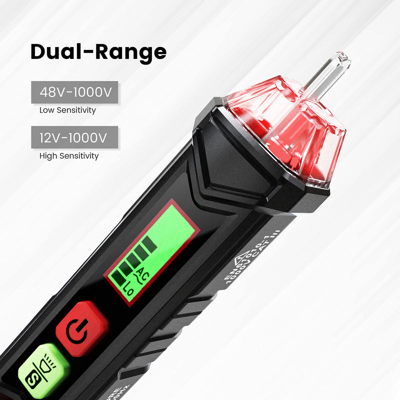 [Australia - AusPower] - KAIWEETS Voltage Tester/Non-Contact Voltage Tester with Dual Range AC 12V-1000V/48V-1000V, Live/Null Wire Tester, Electrical Tester with LCD Display, Buzzer Alarm, Wire Breakpoint Finder-HT100 (Red) Red 