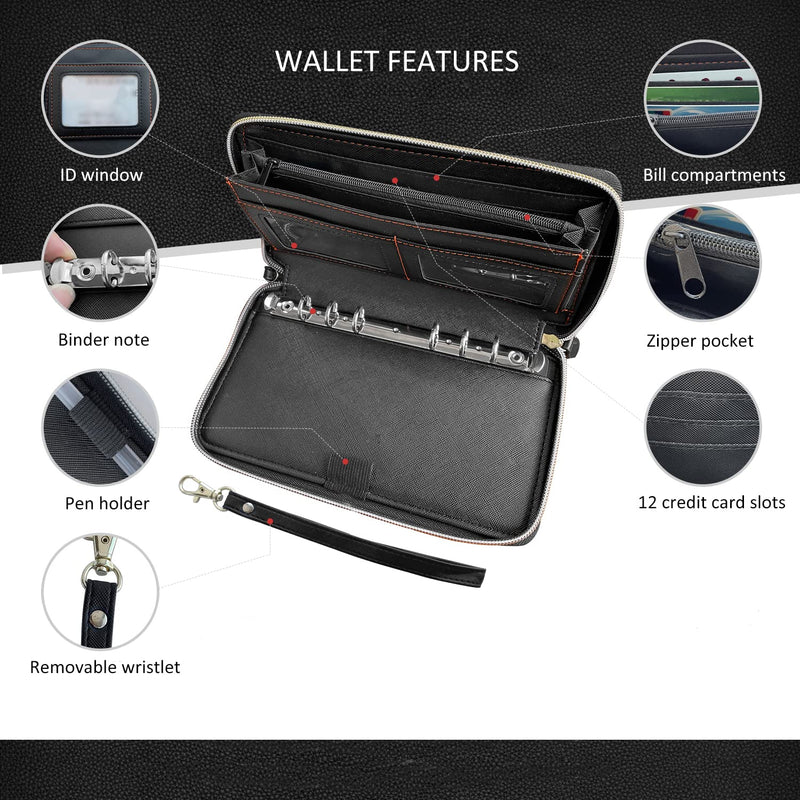 [Australia - AusPower] - Cash Envelope Wallet System for women, Budget Planner with 12 Cash Envelopes Perfect for Personal or Family Financial budget organizer - Black 