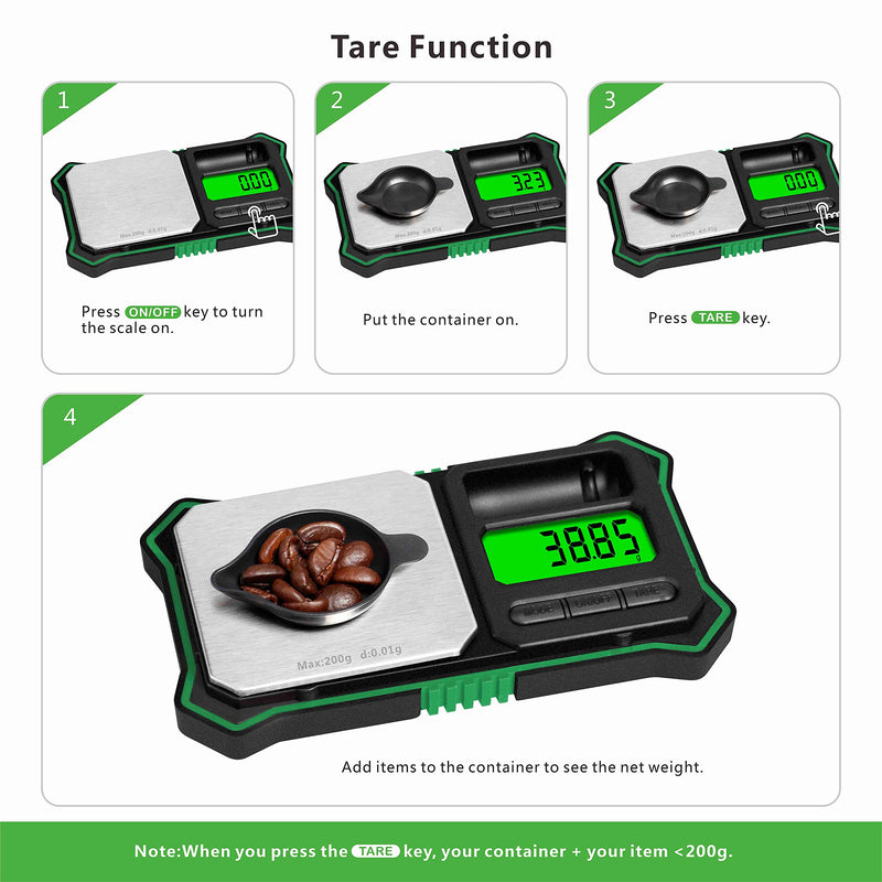 [Australia - AusPower] - Fuzion Digital Pocket Scale, 200g x 0.01g Jewelry Gram Scale, 6 Units Conversion, LCD Back-Lit Display, Use for Jewelry/Medicine/Food/Powder/Herb(Battery Included) Green 