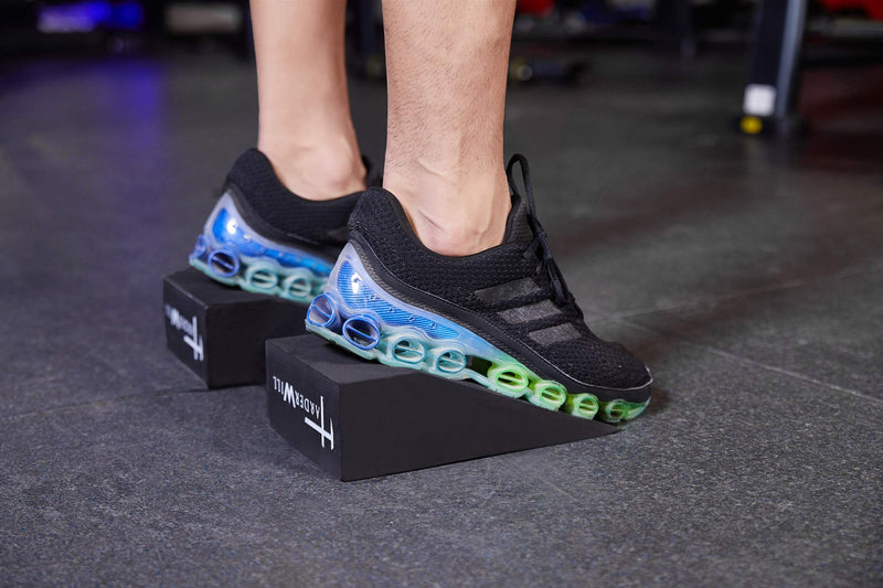 [Australia - AusPower] - HarderWill 3 in 1 Yoga Foam Wedge Blocks (Pair), Calf Raise Block, Yoga Strap Set, Calf Stretcher, Yoga Wrist Support, Balance, Pushup, Fitness, Pilates, Heel Stretcher, Squat Wedge with Gym Bag 