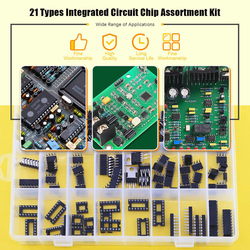 [Australia - AusPower] - Rustark 169 Pcs 21 Types Integrated Circuit Chip Assortment Kit,Opamp, Oscillator, Logic Gate DIP IC Chip and Sockets Assorted Set with Store case for Electronic Equipment 