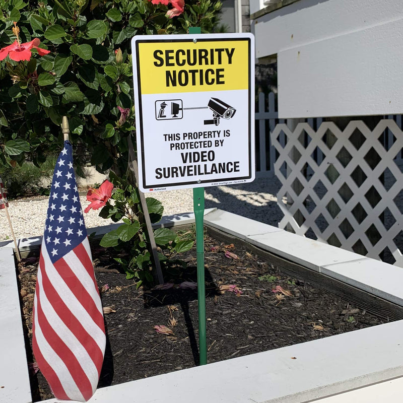 [Australia - AusPower] - SmartSign 12 x 10 inch “Security Notice - Property Is Protected By Video Surveillance” Yard Sign with 3 foot Stake, 40 mil Aluminum 3M Laminated Engineer Grade Reflective, Yellow, Black and White Aluminum Sign with 3' Stake 