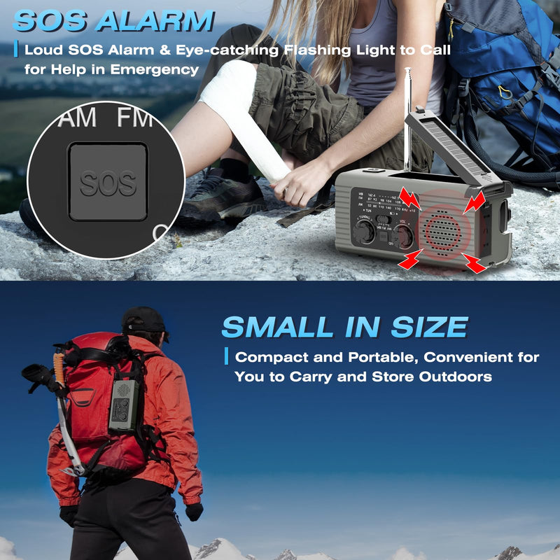 [Australia - AusPower] - Nitigo Emergency Radio 4000mAh Solar Hand Crank AM/FM/NOAA Portable Weather Radio with Phone Charger, LED Flashlight, Reading Lamp, SOS Alarm, Headphone Jack for Indoor Outdoor Emergency, USB Charged Gray 