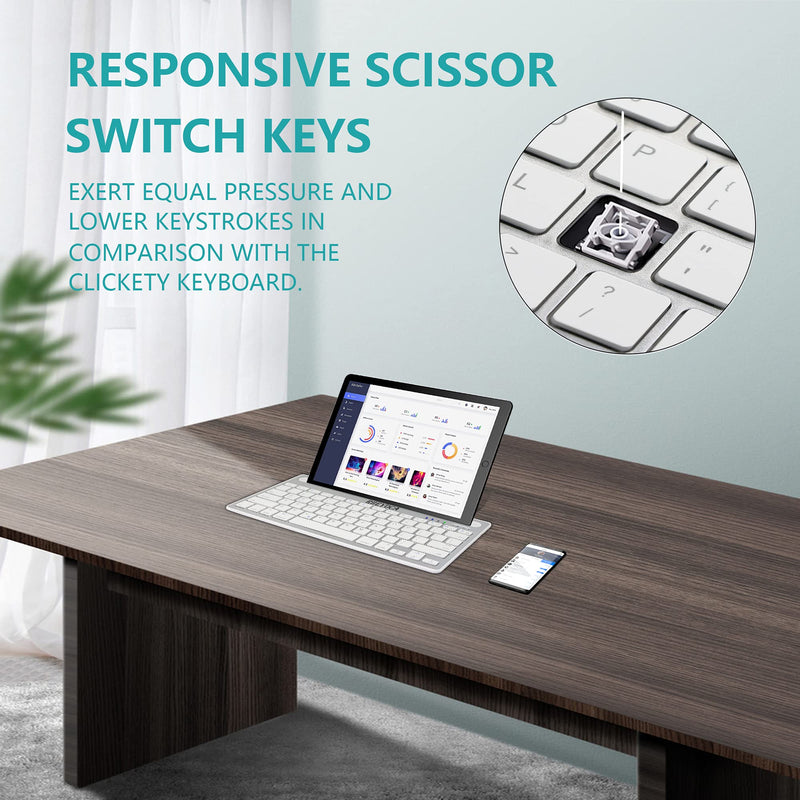 [Australia - AusPower] - RIIEYOCA Multi-Devcie Bluetooth Keyboard, Dual Mode & Rechargeable Slim Wireless Keyboard, Switch to 2 Devices (Silver White) 