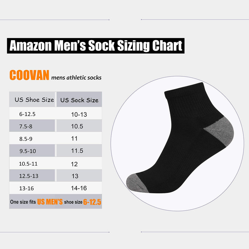[Australia - AusPower] - COOVAN Men's Athletic Ankle Socks 12 Pack Mens Cushion Comfort Casual Running Sock Size 10-13 Black-12 Pack 