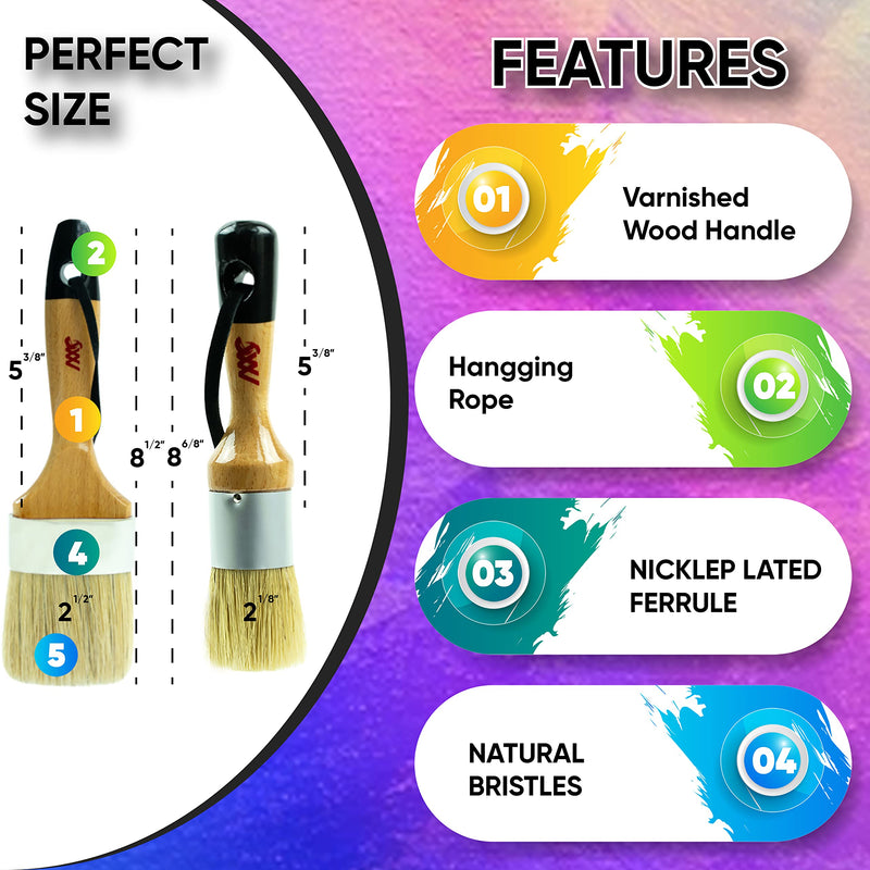 [Australia - AusPower] - Chalk and Wax Paint Brush Furniture - Painting or Waxing - Milk Paint - Dark or Clear Soft Wax - Home Decor Cabinets Stencils Woods - Natural Bristles 1 Small Round and 1 Large Oval Brushes 