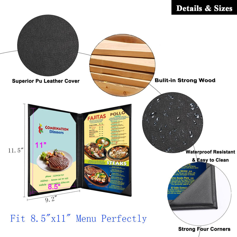 [Australia - AusPower] - Restaurant Menu Covers Holders 8.5 X 11 Inches, Double View Leather Menu Holder Covers, Black Leather Menu Covers for Wine List, Drinks, Cafes, Bar, Hotel(8.5" X 11"/2 View-Book Style/1 pcs) 8.5" X 11"/2 View-Book Style/1 pcs 