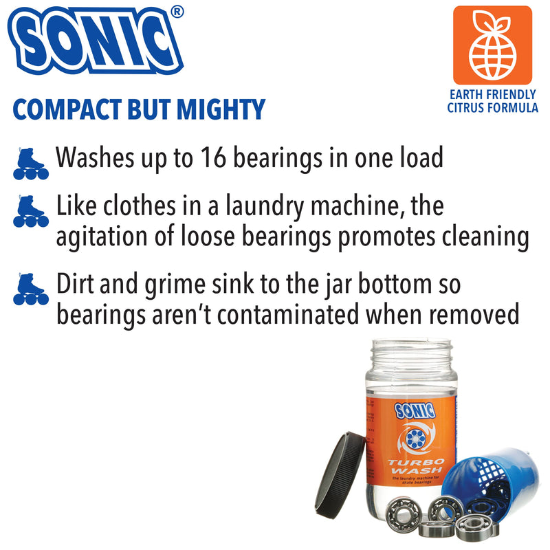 [Australia - AusPower] - SONIC Turbo Wash Skate Bearing Cleaning System - for Inline Skate, Roller Skate and Skateboard Bearings - Cleans up to 16 Bearings at a time - 8 oz Citrus Cleaner Included - Patented - Made in USA 