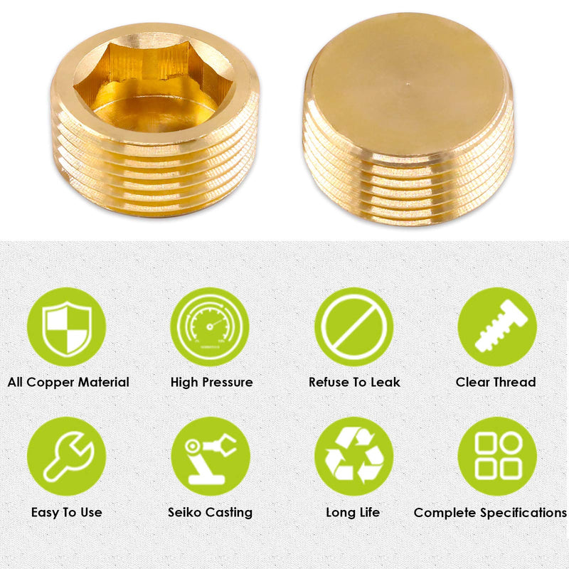 [Australia - AusPower] - Keadic 6 Pieces Brass Pipe Fitting Set, 3/4 inch NPT Pipe Plug Brass Pipe Fitting Internal Hex Thread Socket for Closing the End of Pipe 3/4 inch - 6PCS 