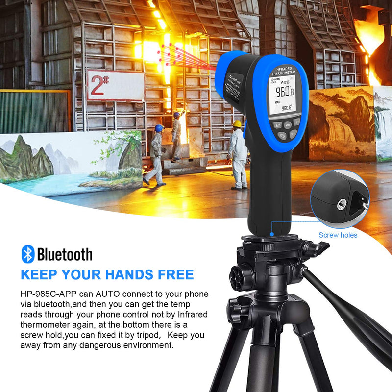 [Australia - AusPower] - HOLDPEAK IR Thermometer HP-985C-APP -58 to1472℉(-50 to 800℃) , Digital Infrared Thermometer DS 16:1 Connect to Phone via APP, Non-Contact IR Temperature Gun with Adjustable Emissivity for Forge Kiln 985CAPP-(-50~800℃ Plum Laser with APP) 