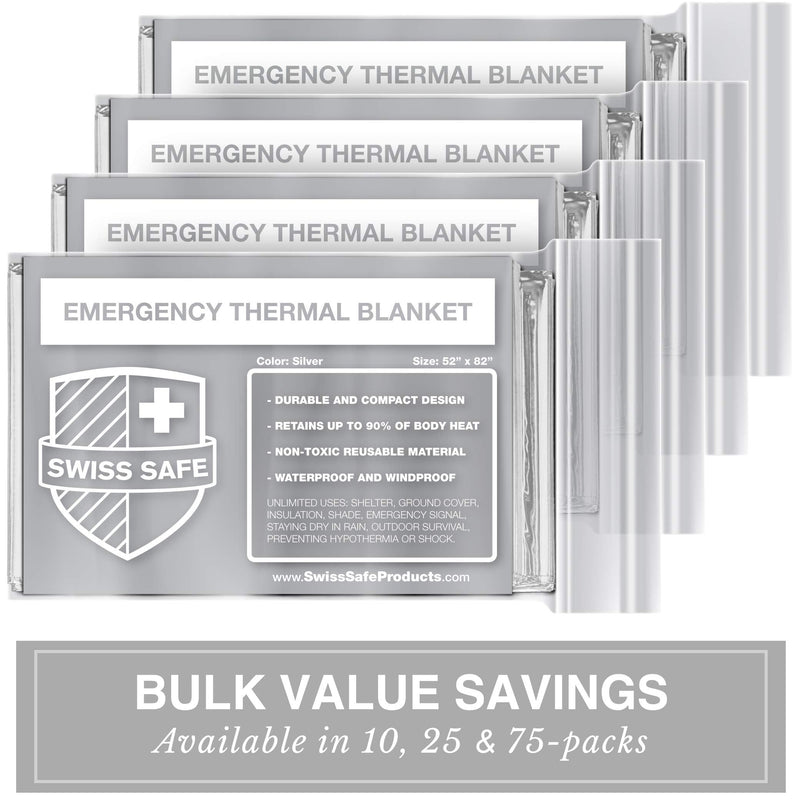 [Australia - AusPower] - Swiss Safe Emergency Mylar Thermal Blankets, Designed for NASA, Outdoors, Survival, First Aid, Silver, 10 Pack 