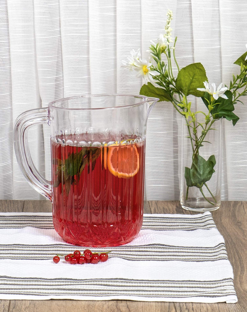 [Australia - AusPower] - Red Co. Clear Polystyrene Ribbed Pitcher with Closed Handle for Water, Iced Tea, Lemonade, Sangria - 64 Ounce - Made in USA 