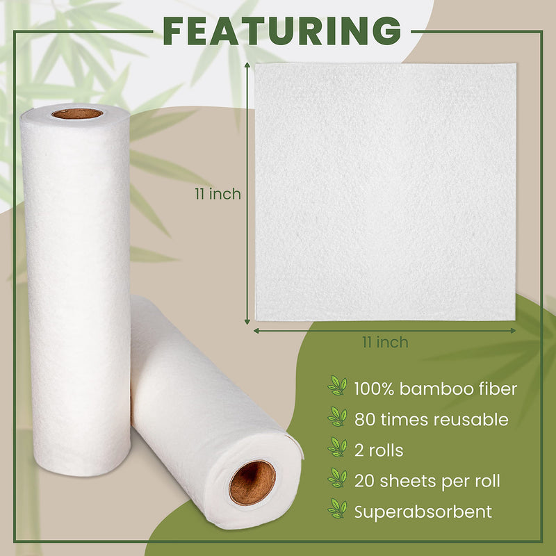 [Australia - AusPower] - Bamboo Paper Towels Rolls | Reusable Paper Towels | ECO FRIENDLY Products for Home Cleaning | Washable Regular Kitchen Paper Towels (40 Sheets) 