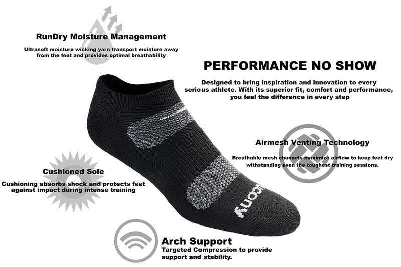 [Australia - AusPower] - Saucony Men's Multi-Pack Mesh Ventilating Comfort Fit Performance No-Show Socks Shoe Size: 6-9 Black Basic (6 Pairs) 