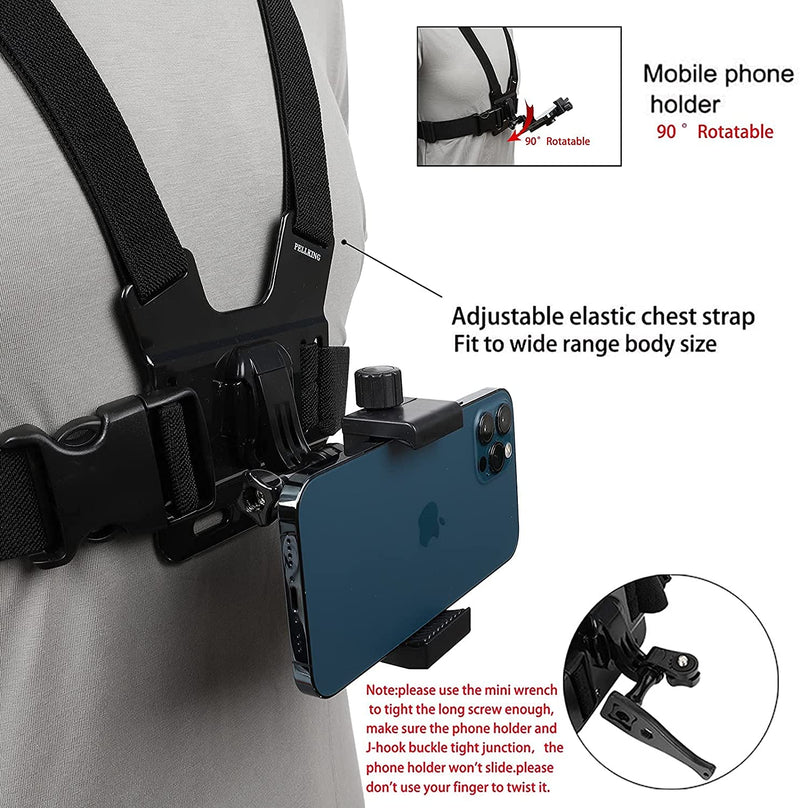 [Australia - AusPower] - Pellking Mobile Phone Chest Mount Harness Strap Holder Cell Phone Clip Action Camera POV for Samsung iPhone Plus etc 