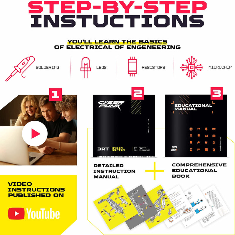 [Australia - AusPower] - Geeek Club DIY Robot Building Kit - 3RT Cyber Copter - Educational Robotics Kits for Kids - Science Kid STEM Toys - Printed Circuit Board Set - Build Your Own Robotic Helicopter - Engineering Toy Kit Cyber Copter no toolkit 