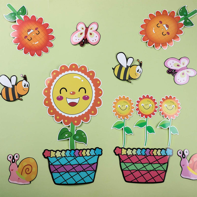 [Australia - AusPower] - 22 Pieces Spring Classroom Flowers Bulletin Board Decoration Cutouts Set Springtime Blooms Colorful Butterfly Bee Snail Flower Pots Sunflower Cutouts with Glue Point Dots for 100th Day of School 