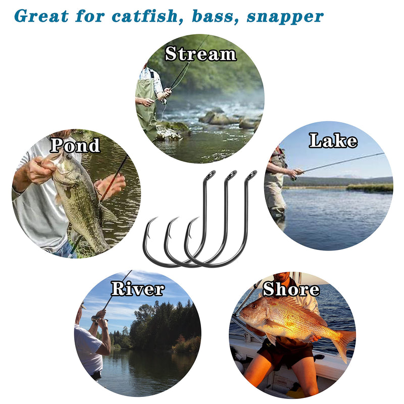 [Australia - AusPower] - Saltwater Circle Hooks Kit, Catfish Fishing Hooks 2X Strong Octopus Offset Fishing Hooks with 5pcs Power Clips High Carbon Steel Fish Hooks Assortment 155pcs Circle Hooks and Clips Kit 