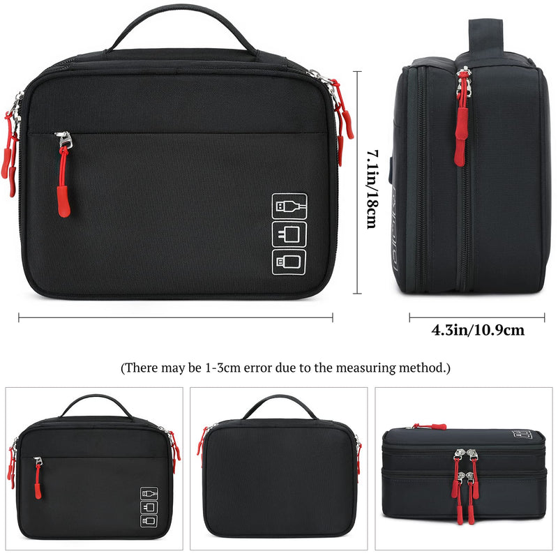 [Australia - AusPower] - MIRLEWAIY Waterproof Cord Cable Organizer Travel Portable Electronics Accessories Carrying Bag Storage Case for Hard Drives, Cables, Charger, Phone, USB, SD Card, Black 