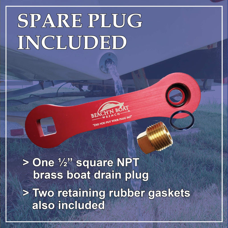 [Australia - AusPower] - Elite Engineering USA Beach’N Boat Drain Plug Wrench for 1/2 inch NPT Plug, Includes Spare Brass Plug Black 