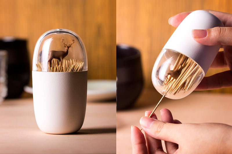 [Australia - AusPower] - Deer Meadow Toothpick Holder by Qualy Design. Brown Color. Unique Home Design Decoration. Unusual Gift. 