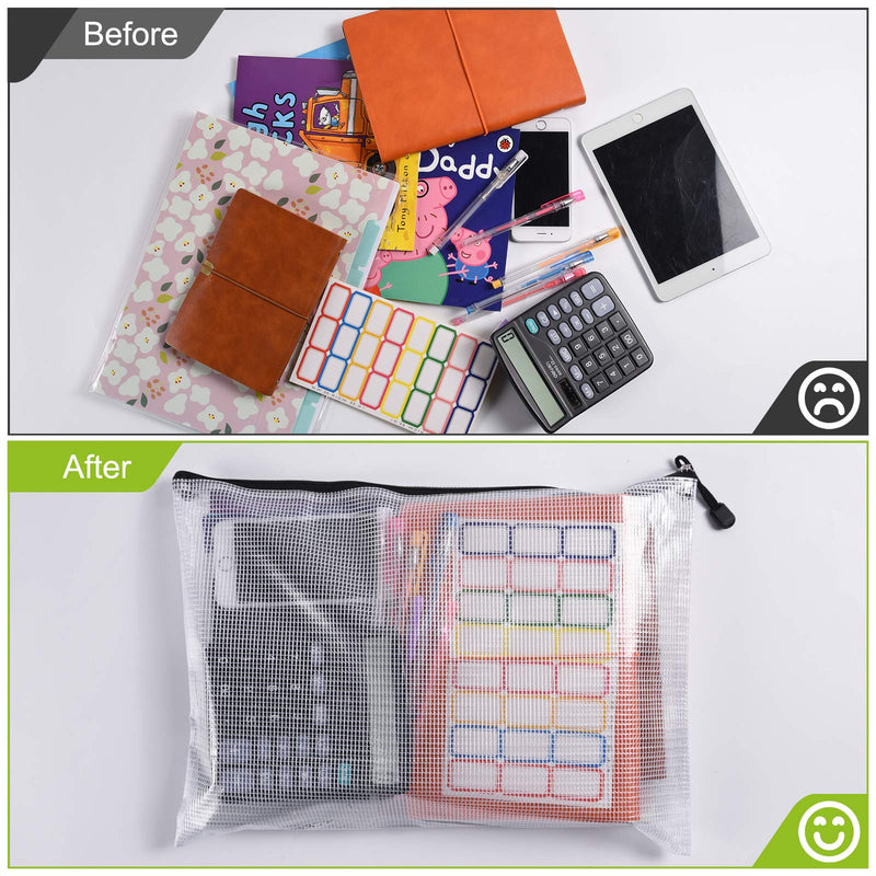 [Australia - AusPower] - 12 Pcs Plastic Mesh Zip File Bags, Waterproof Tear-Resistant Document File Folders, A4 Size Zipper Documents Pouch Document Organizer Bags for School Office Home Travel Storage(13.5×9.5Inch) Black A4(13.5×9.5Inch) 