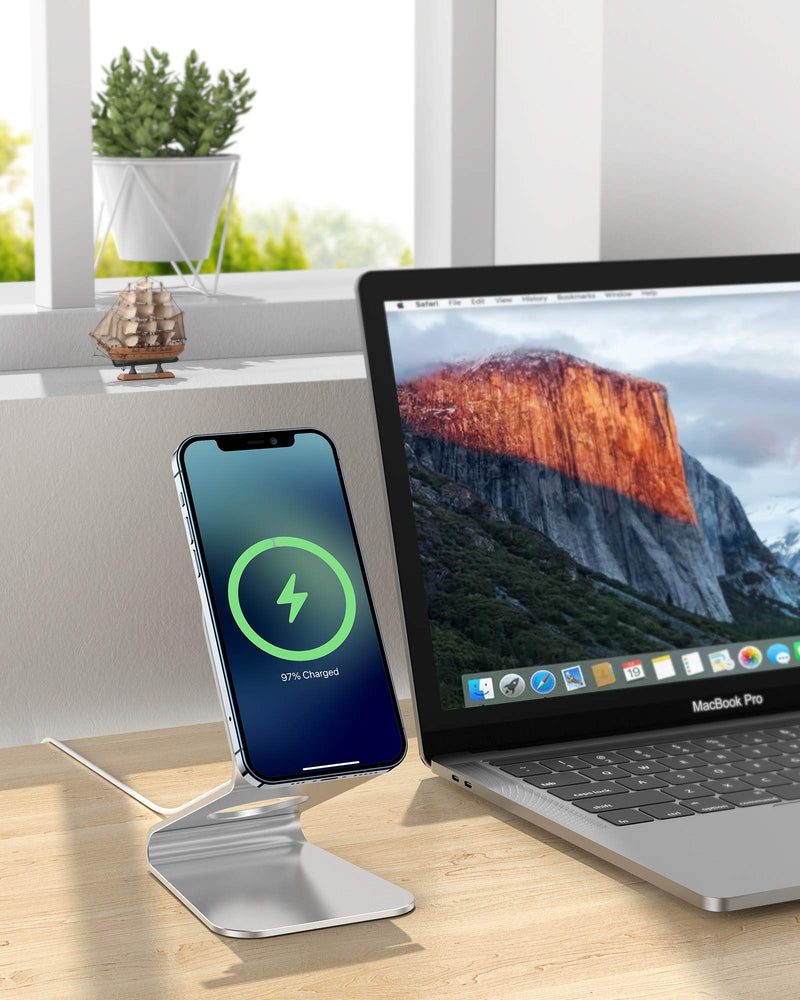 [Australia - AusPower] - Stand for Magsafe Charger, Phone Stand Aluminum Designed for MagSafe, Sturdy Charger Stand for Desk, Only Compatible with iPhone 13/12 Mini Pro Max and MagSafe (Charger Not Included) (Silver) Silver 