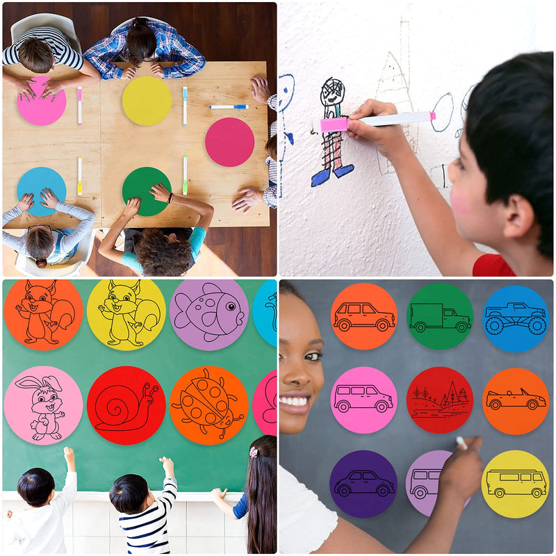 [Australia - AusPower] - 28 Pieces Dry Erase Circles Set for Classroom Tables 12 Colorful Dry Erase Dot Circles Removable Vinyl Dots Decal and 16 White Board Markers for Home Office Classroom Supplies 