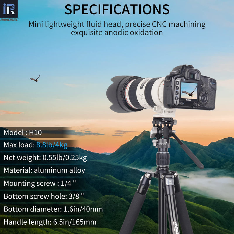 [Australia - AusPower] - INNOREL H10 Lightweight Mini Tripod Fluid Video Head 360 Panoramic CNC Hydralic Damping Video Head with Arca Swiss Q.R.Plate Phone Clip for DSLR Camera Camcorder Phone Tripod Monopod Load 8.8lb/4kg 