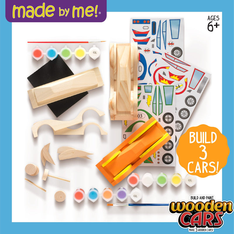 [Australia - AusPower] - Made By Me Build & Paint Your Own Wooden Cars - DIY Wood Craft Kit, Easy To Assemble and Paint 3 Race Cars – Arts and Crafts Kit for Kids Ages 6 And Up, Multicolor 