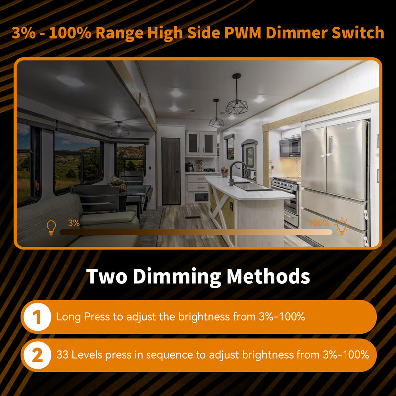 [Australia - AusPower] - RVZONE 12V Dimmer Switch | 12-24 Volt High Side PWM Dimmer RV Light Dimmer for RV Light LED Interior Lights LED Light Fixture, Halogen, Incandescent, Used for RV, Auto, Camper, Trailer Van Truck, Boat 