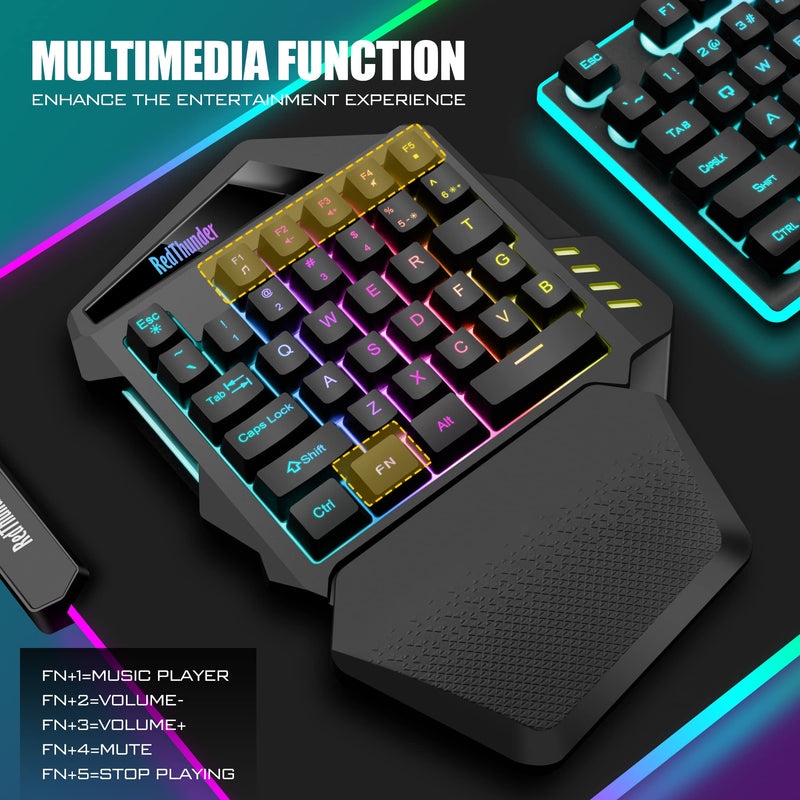 [Australia - AusPower] - RedThunder Wireless One-Handed Gaming Keyboard, 2.4Ghz RGB Backlit Mini Gaming Keypad, Rechargeable 2000mAh Battery for PC Gamer RGB Wireless 