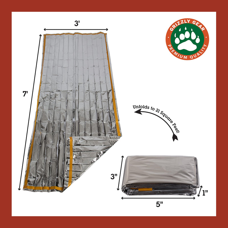 [Australia - AusPower] - Grizzly Gear Emergency Thermal Sleeping Bags Weatherproof Mylar Disaster Survival Bivouac | 7 ft x 3 ft | Compact Lightweight Shelter Signal Reflective Utility | Premium Prepper 2 Pack 