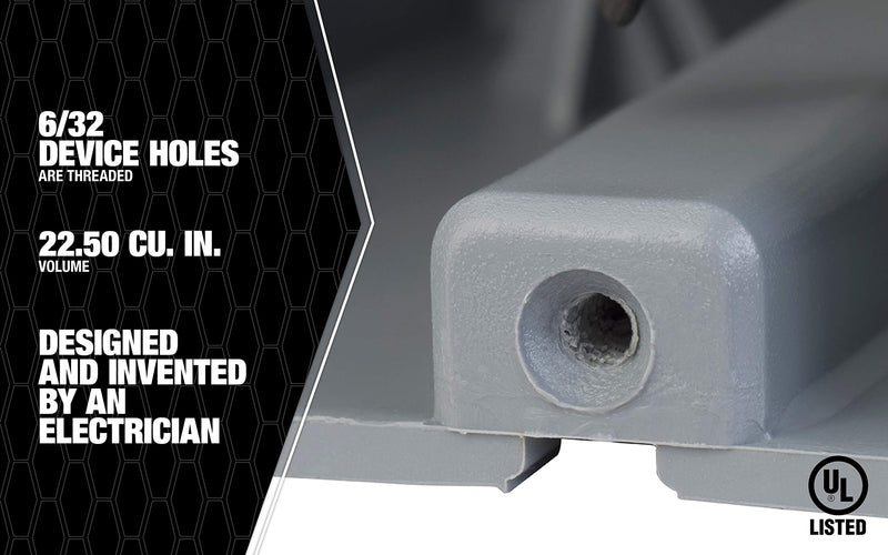 [Australia - AusPower] - Madison Electric Products MSB22+ 1 Gang Device Box (22.5/Cu) with Depth Adjustable, Heavy Duty 42lb , Gray 
