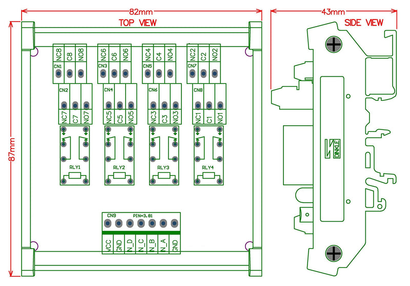 [Australia - AusPower] - Electronics-Salon DIN Rail Mount 4 DPDT Signal Relay Interface Module, DC 5V Version. 