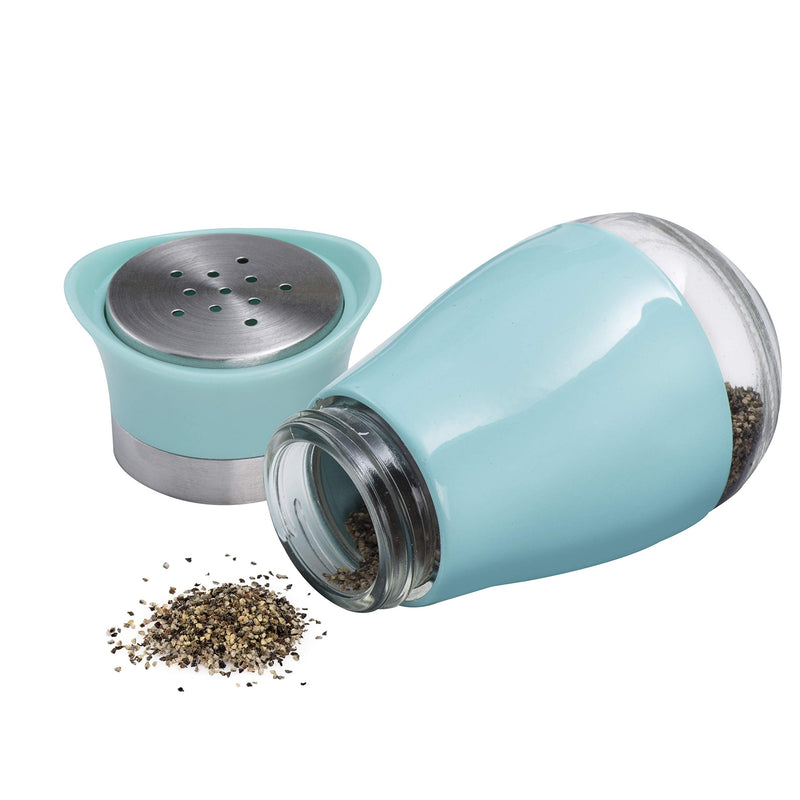 [Australia - AusPower] - MITBAK Salt and Pepper Shakers (2-Pc. Set) Elegant w/Clear Glass Bottom | Compact Cooking, Kitchen and Dining Room Use | Classic, Refillable Design (Blue) Turquoise 