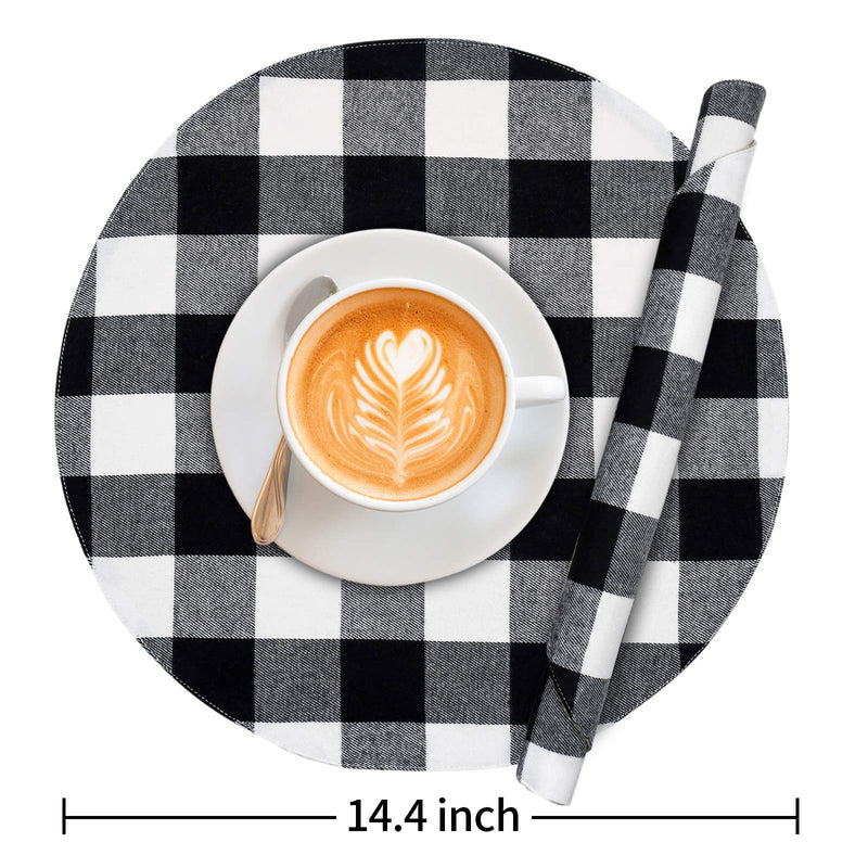 [Australia - AusPower] - Senneny Round Placemats Set of 6 - Black and White Buffalo Plaid Placemats - Reversible Cotton and Burlap Placemats for Round Tables - Farmhouse Placemats for Dining Table Black and White Plaid 