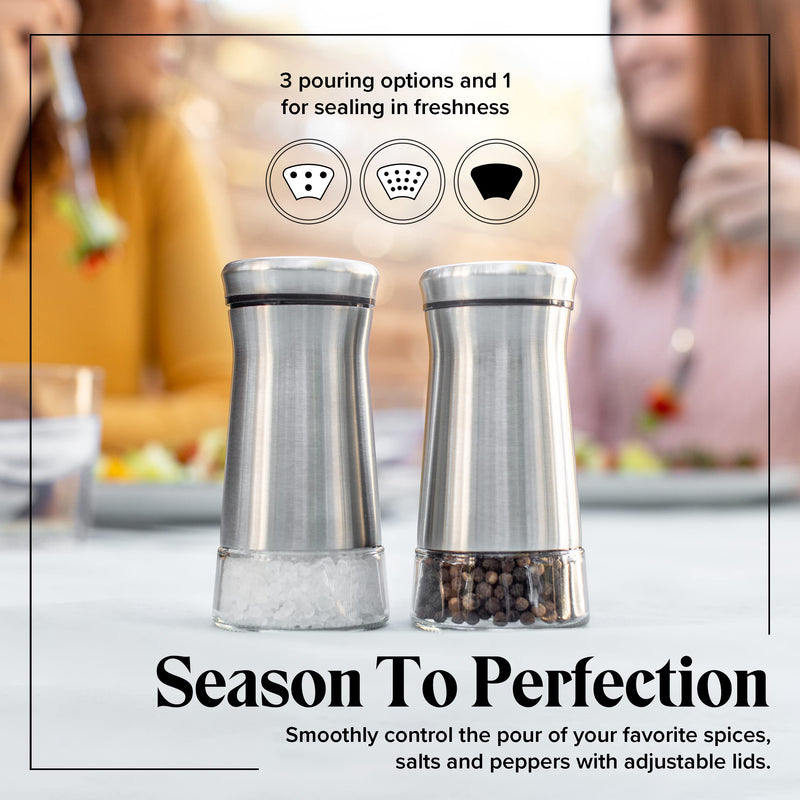 [Australia - AusPower] - Premium Salt and Pepper Shakers with Adjustable Pour Holes - Elegant Stainless Steel Salt and Pepper Dispenser - Perfect for Himalayan, Kosher and Sea Salts - Spices 