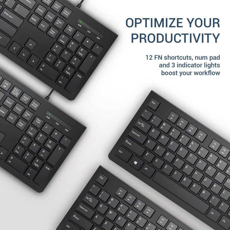 [Australia - AusPower] - Computer Keyboard Wired, Plug Play USB Keyboard, Low Profile Chiclet Keys, Large Number Pad, Caps Indicators, Foldable Stands, Spill-Resistant, Anti-Wear Letters for Windows Mac PC Laptop, Full Size 