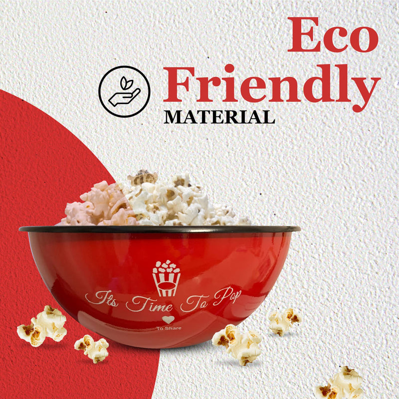[Australia - AusPower] - Delightful Bliss Red Popcorn Bowl-Retro Family- Size Popcorn Bucket Tub For Party & Movie Night Snacks- Non Chip, Shatterproof, Enamel Coated Stainless Steel Serving Container - 80oz Capacity, 5x9.5" 
