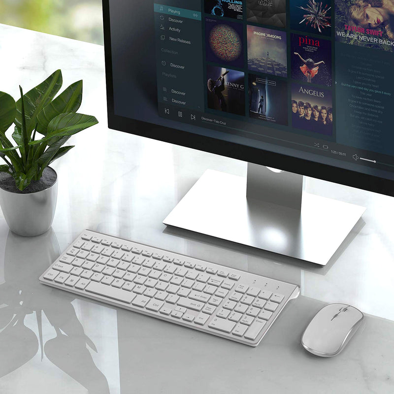 [Australia - AusPower] - Wireless Keyboard Mouse, J JOYACCES 2.4G Compact and Ultra Slim Wireless Keyboard and Mouse for Windows, Computer, Desktop, PC, Laptop-Sliver sliver 