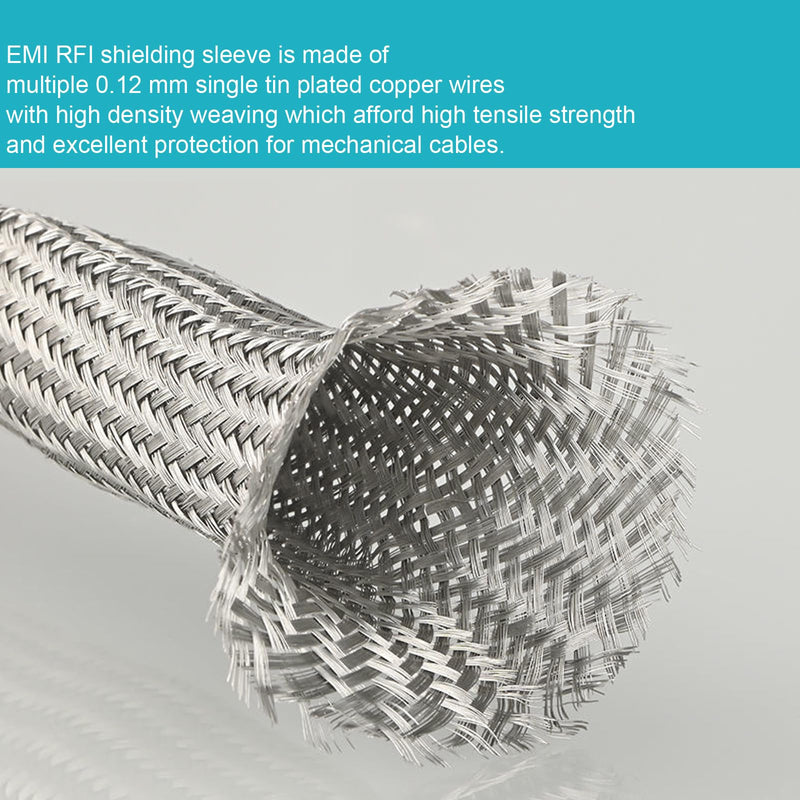 [Australia - AusPower] - EMI RFI Shielding Wire Loom Metal Tinned Copper Grounding Braided Sheathing Cable Sleeve Mesh ESD Protection Flat Tubular Expandable 5/16"W(0.20"ID)-16FT 
