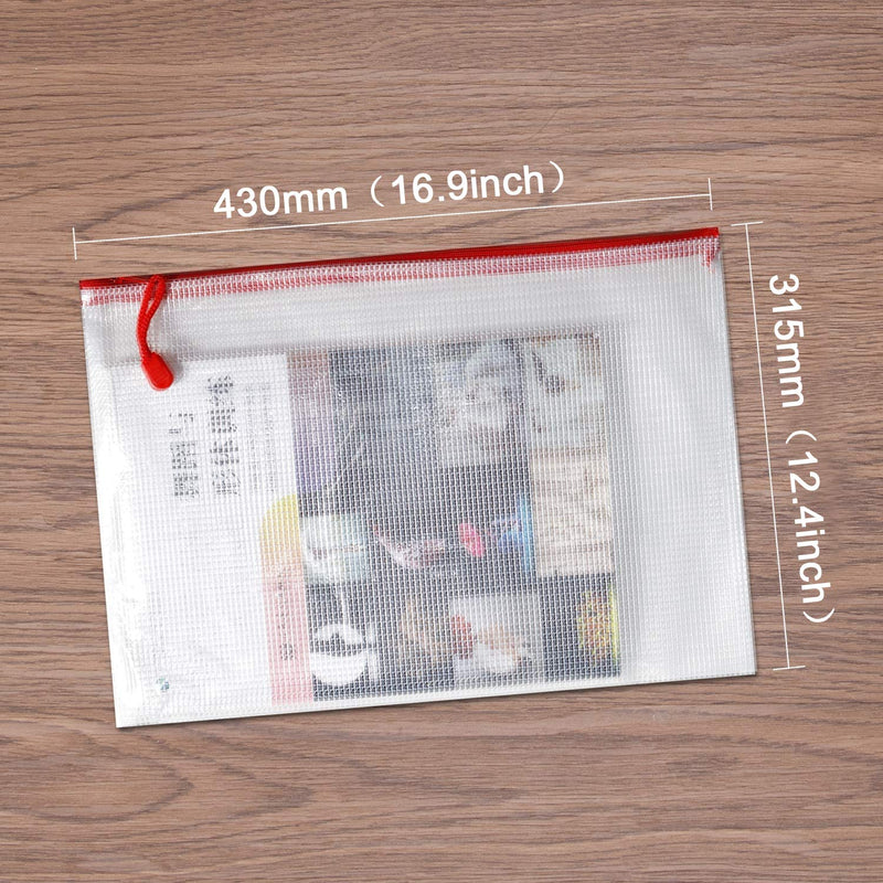 [Australia - AusPower] - Umriox 5PCS Large Mesh Zipper Pouch, Extra Thick, 16.9" x 12.4", Mesh Zipper Bags, Plastic Waterproof Document Pouch for School Office Supplies and Cosmetics Travel Accessories 5 Colors 