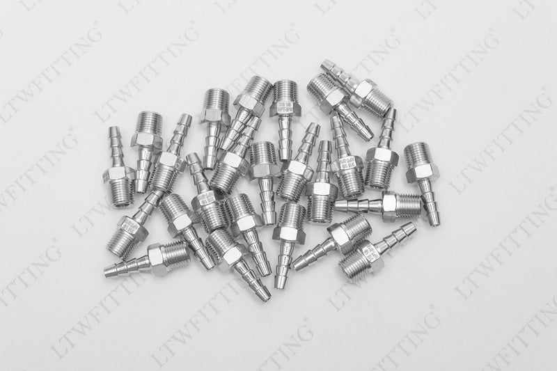 [Australia - AusPower] - LTWFITTING Bar Production Stainless Steel 316 Barb Fitting Coupler/Connector 3/16" Hose ID x 1/8" Male NPT Air Fuel Water (Pack of 25) 