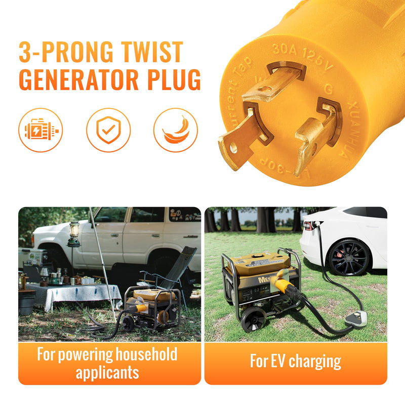[Australia - AusPower] - MECMO Shore Power NEMA L5-30P to 5-15/20R RV Generator Adapter Marine 30 Amp to 110 15 Amp Household Regular Inlet Connector, 30A 3 Prong Locking Generator Male Plug L5-30P to 5-15R 5-20R Female Cord 