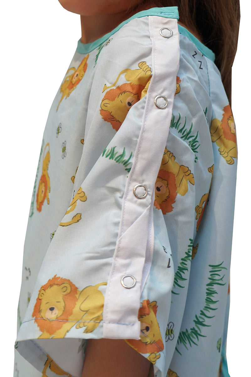 [Australia - AusPower] - 3 Pack - Pedatric IV Gown, Woven, 100% Polyester, Lazy Lion Blue Background (4 to 6 Year Old) 