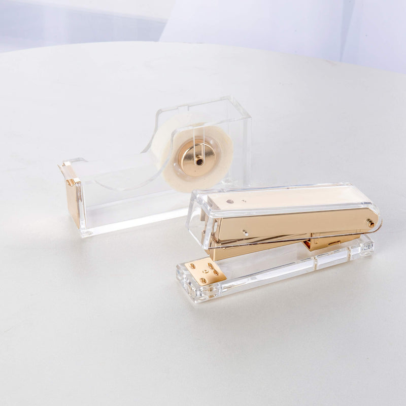 [Australia - AusPower] - SIRMEDAL Elegant Ultra Clear Acrylic Office Supplies Acrylic Stapler Matte Gold Desktop Stapler with 1000pcs Staples for Office Accessories(Gold) 