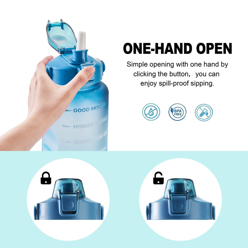 [Australia - AusPower] - 64oz Leakproof Free Drinking Water Bottle with Motivational Time Marker BPA Free for Fitness, Gym and Outdoor Sports (Navy/Green Gradient) 