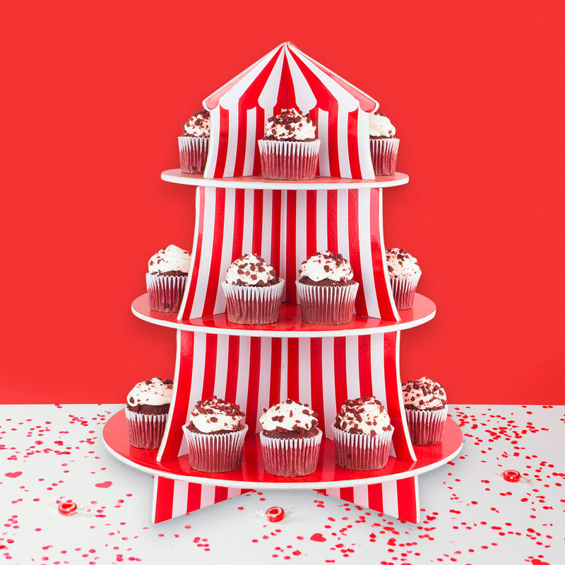[Australia - AusPower] - 3 Tier Cupcake Foam Stand with Circus Carnival Tent Design for Desserts, Birthdays, Decorations 